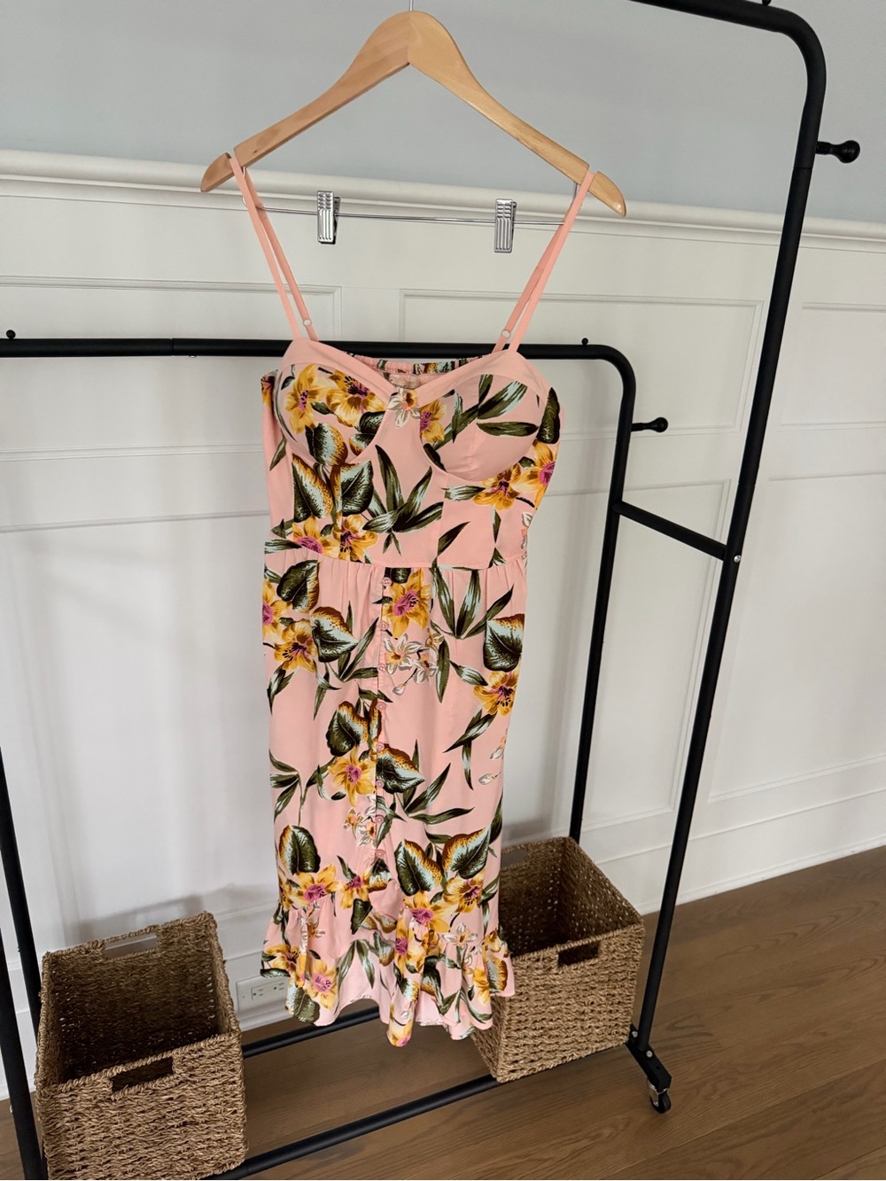 Chance & Destiny Pink Floral Midi Dress Size L NWT